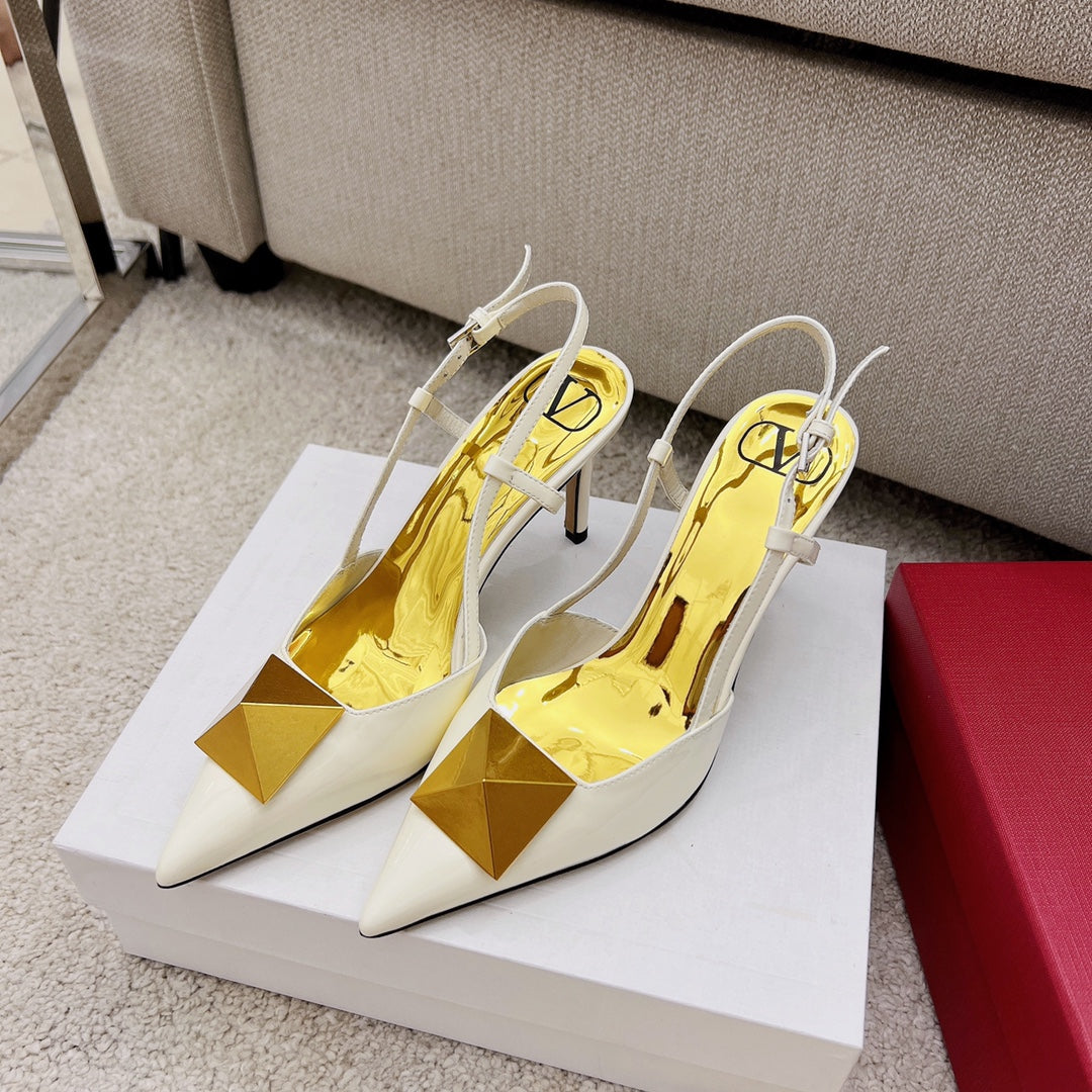 Valentino Garavani One Stud Slingback Pump Patent White Shoes