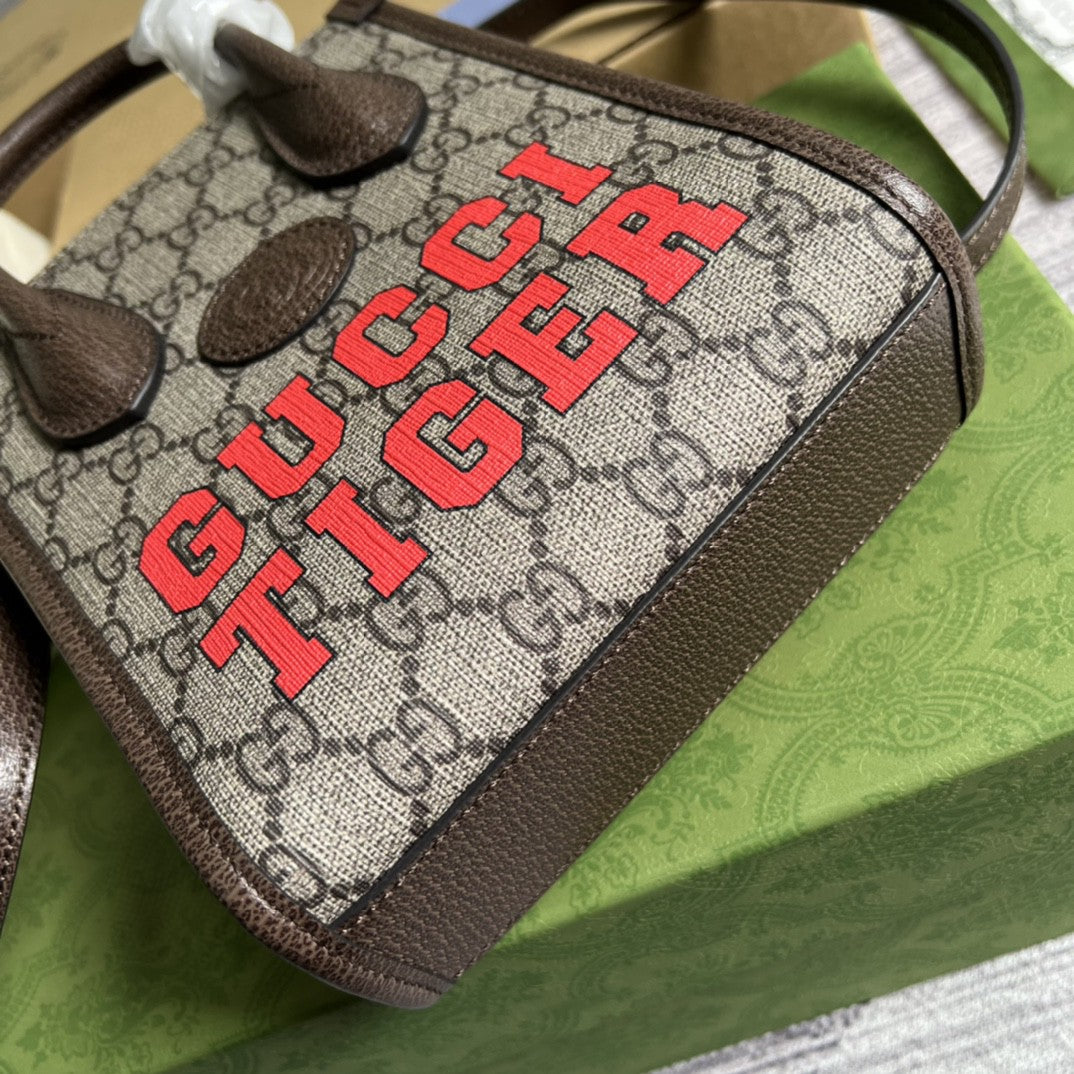 gg Tiger gg Ebony gg Canvas Brown Beige Mini Tote Bag