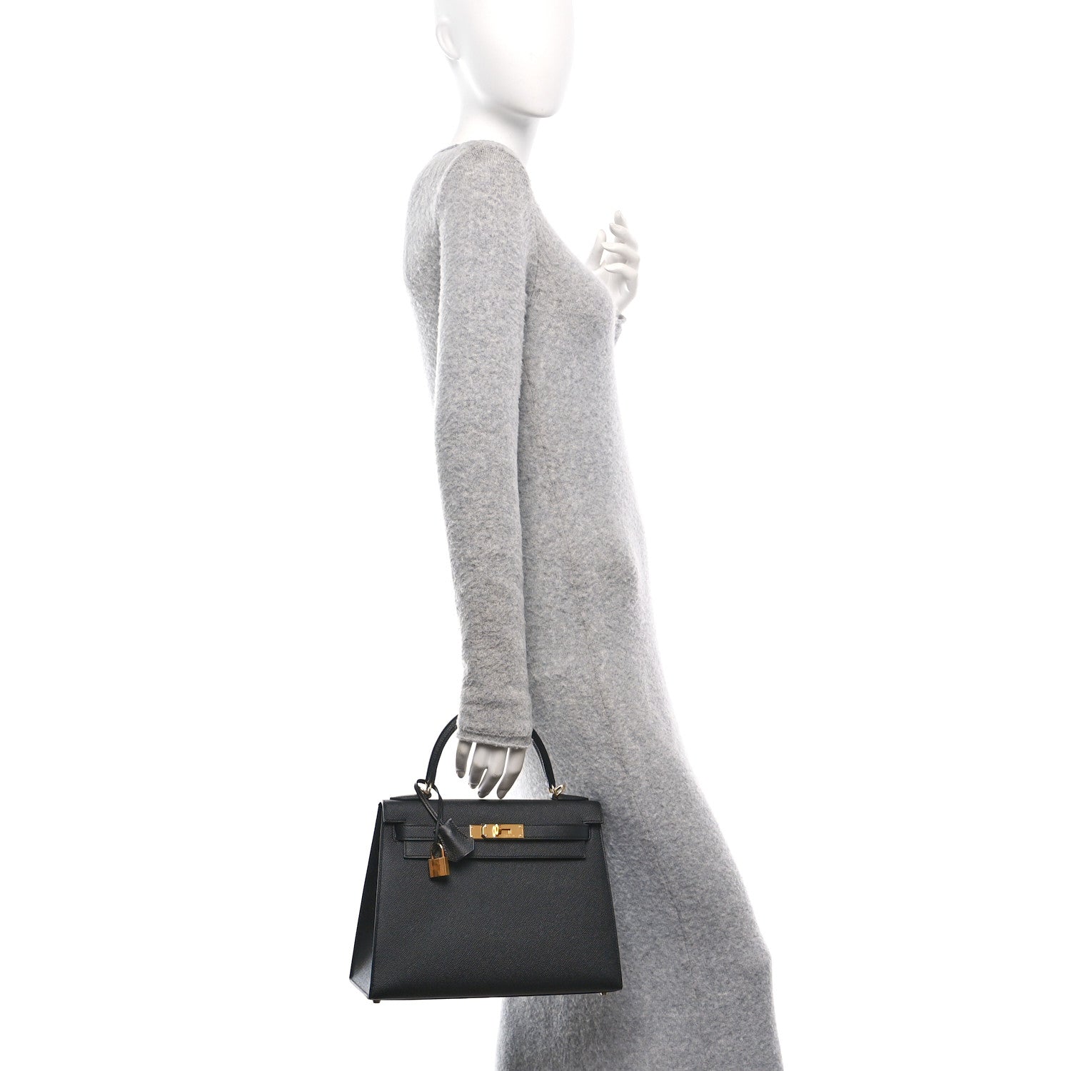 Hermes Epsom Kelly Sellier Handbag Black Travel Bag 28 Black 1725553