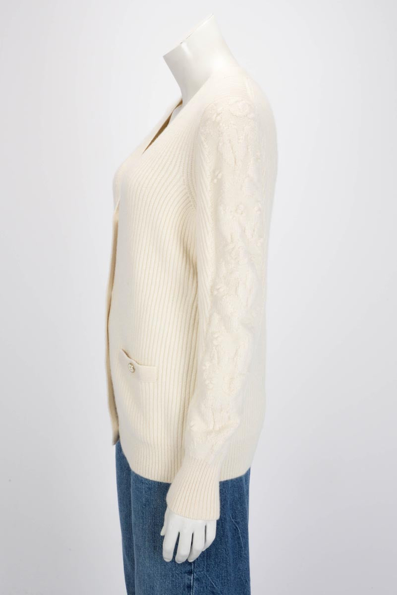 Chanel Ecru Ribbed Cashmere Classic Cardigan Fr 38 Bag