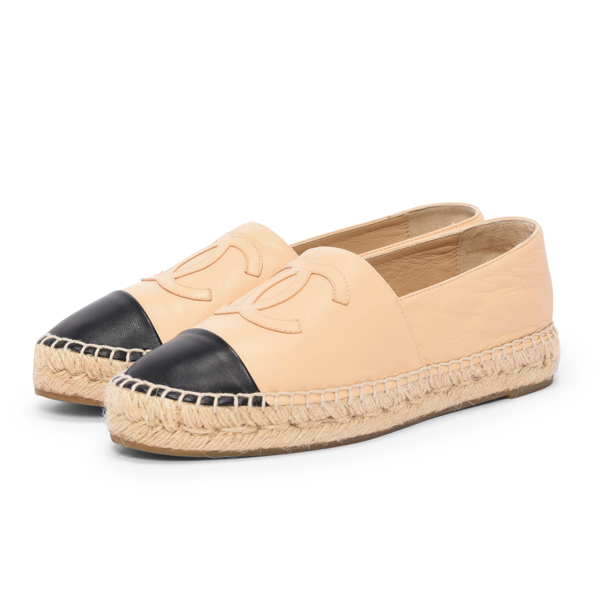 Chanel Beige & Black Lambskin CC Espadrilles 36 Women Shoes