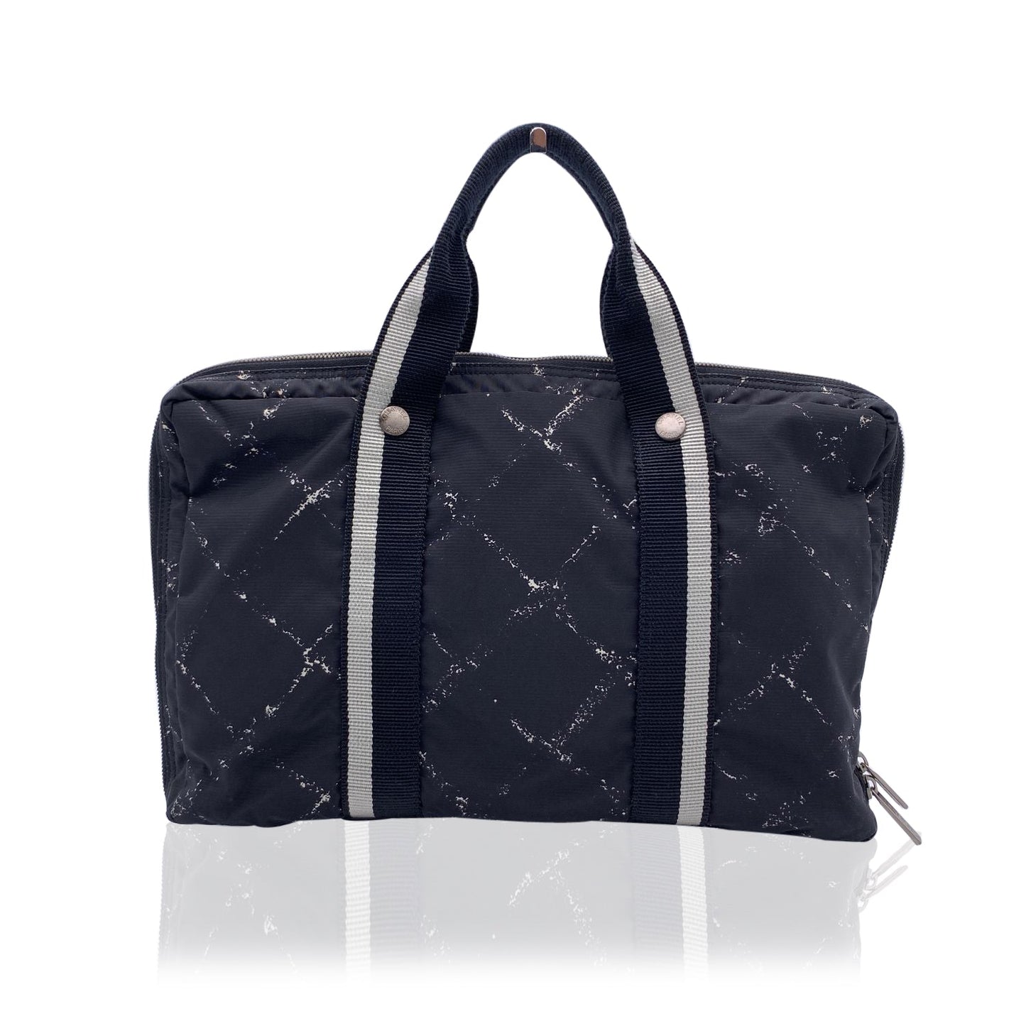 CHANEL   Black Nylon Canvas Old Travel Line Satchel Bag