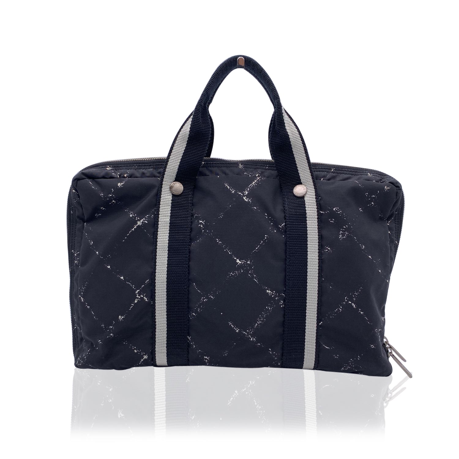 CHANEL   Black Nylon Canvas Old Travel Line Satchel Bag