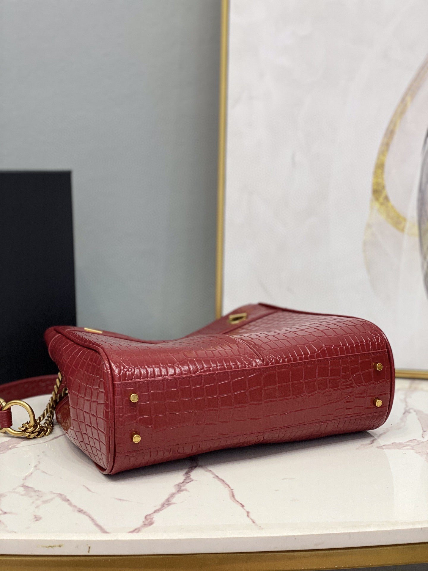 YSL Saint Laurent Claude-Effect 11in 28cm Red Tote Bag