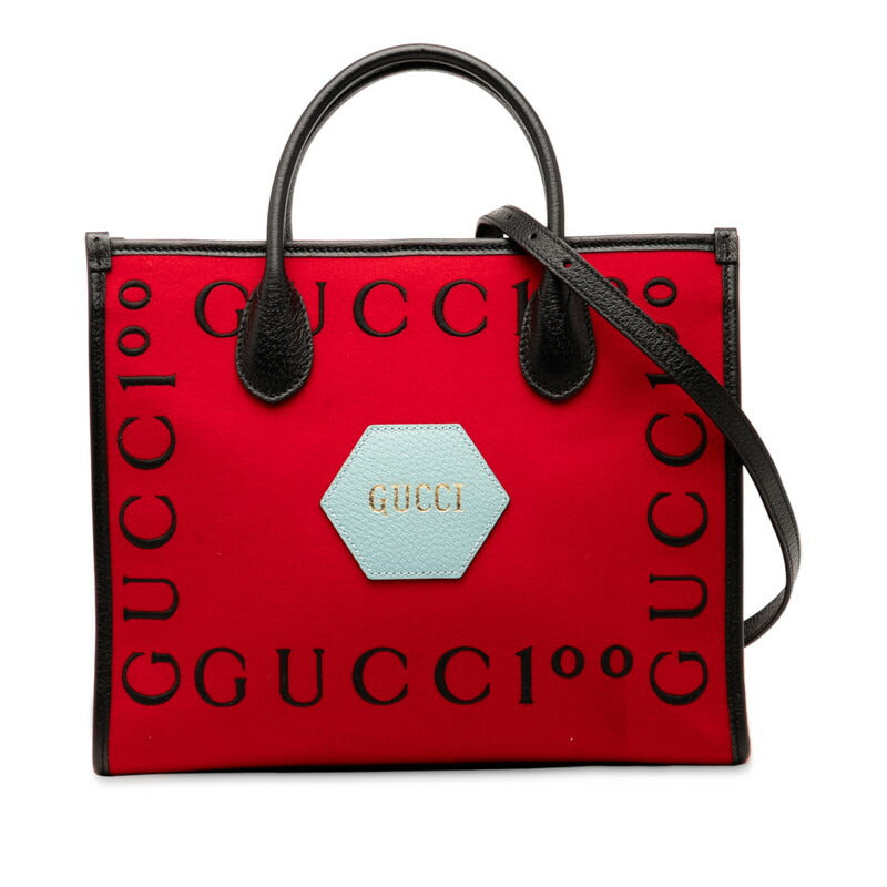 Gucci 100Th Anniversary 2Way Bag Leather Canvas Travel Bag