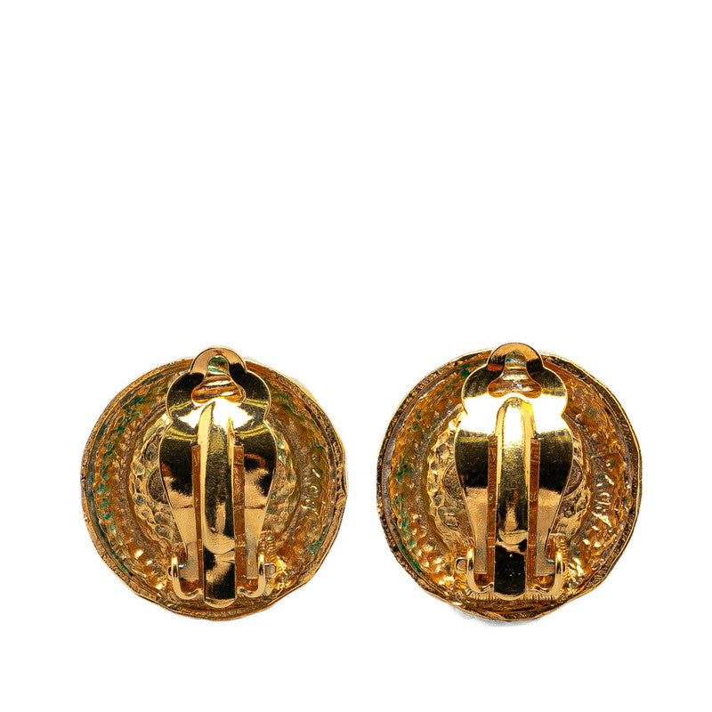 Chanel Gold Plated Round Faux Pearl Clip Earrings Bag