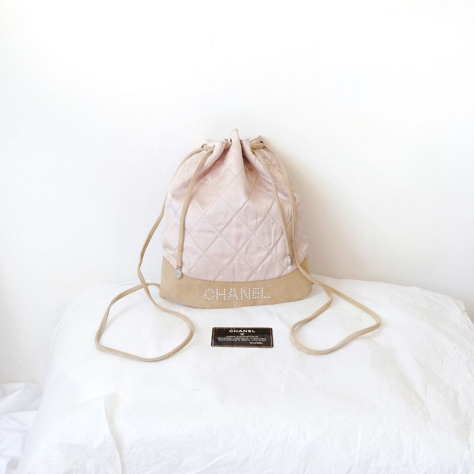 Chanel   pink silk drawstring backpack
