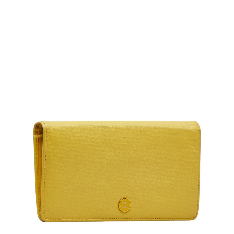 Chanel Button Bi-Fold Wallet Long Wallet Yellow Leather