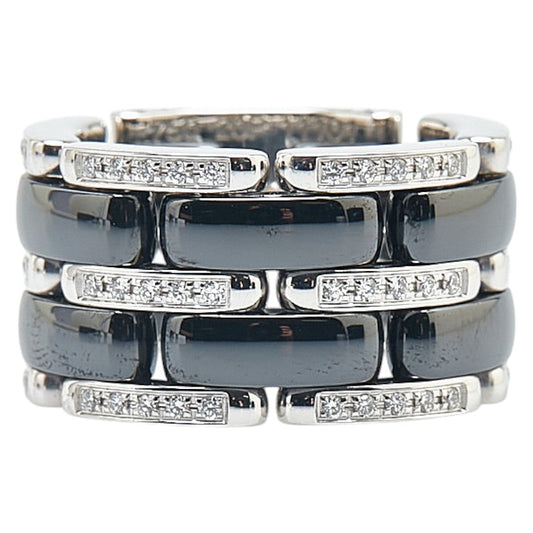Chanel Ultra AU750 White Gold Black Ceramic Ring Size 8 Bag