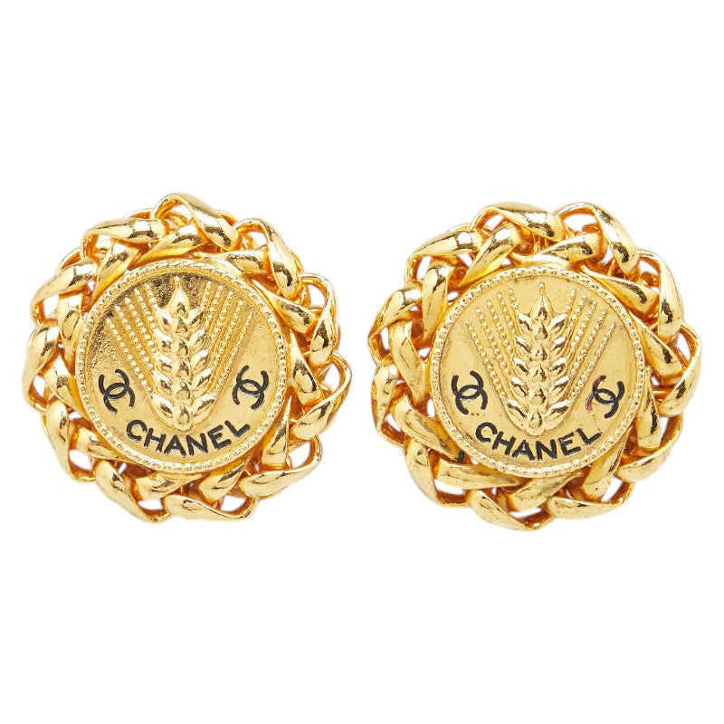 Chanel Coco Mark Wheat Motif Round Earrings