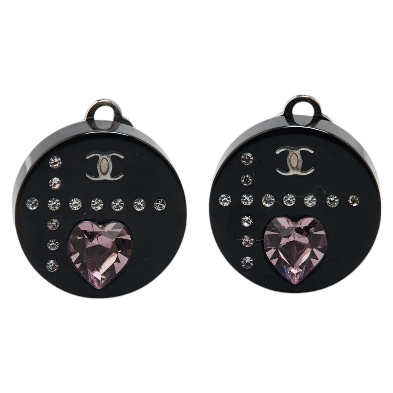 Chanel Coco Mark Rhinestone Heart Earrings