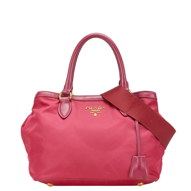Prada 1Ba172 2Way Bag Leather Nylon Travel Bag