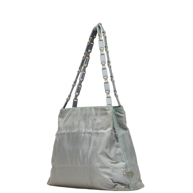 Prada Triangle Plate Tote Bag Leather Nylon Logo