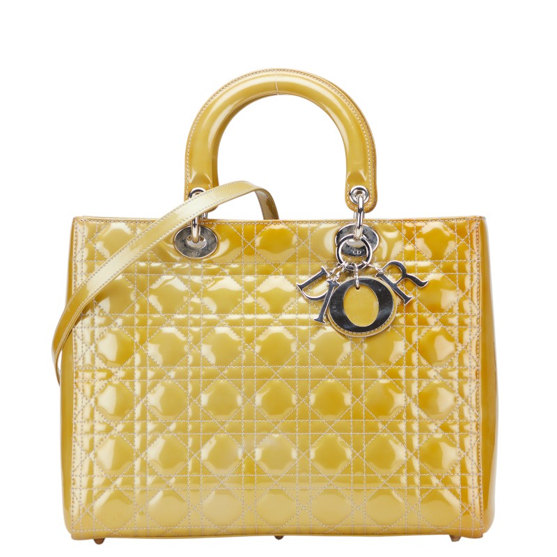 Dior Christian Lady Cannage 2Way Bag Leather Patent Travel Bag