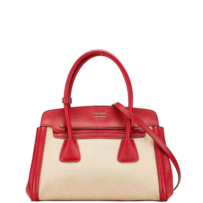Prada 2Way Bag Leather Canvas Saffiano Travel Bag