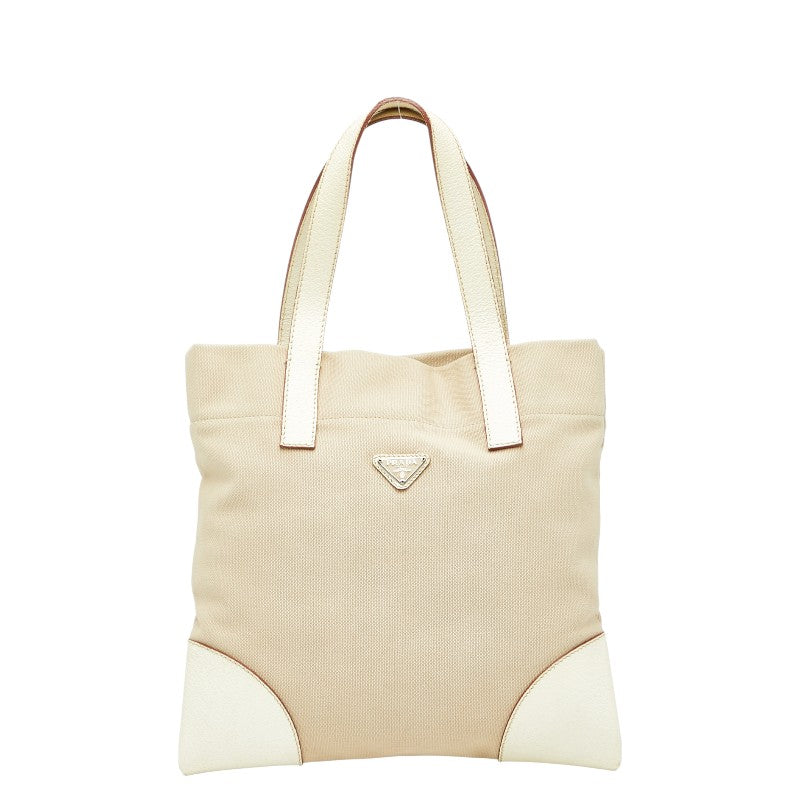 Prada Triangle Tote Bag Leather Canvas Logo