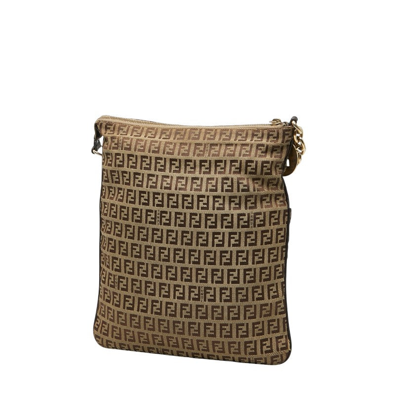 Fendi Zucchino Shoulder Bag Leather Canvas Leather Shoulder Bag
