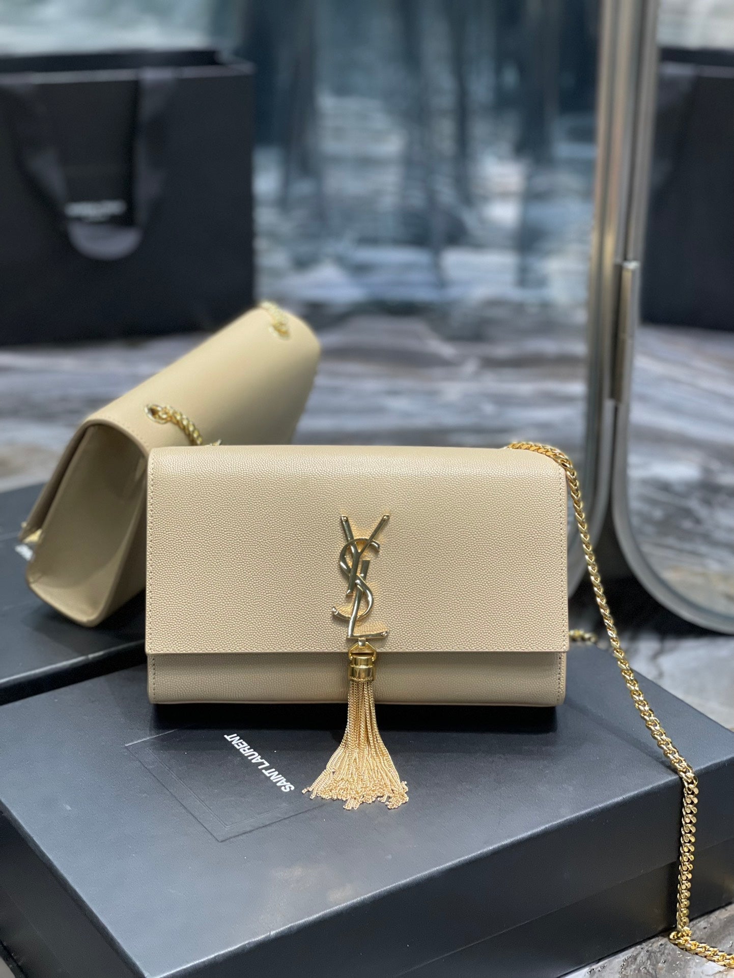 YSL Saint Laurent Ysl Saint Laurent Kata Medium Chain Bag Beige Travel Bag