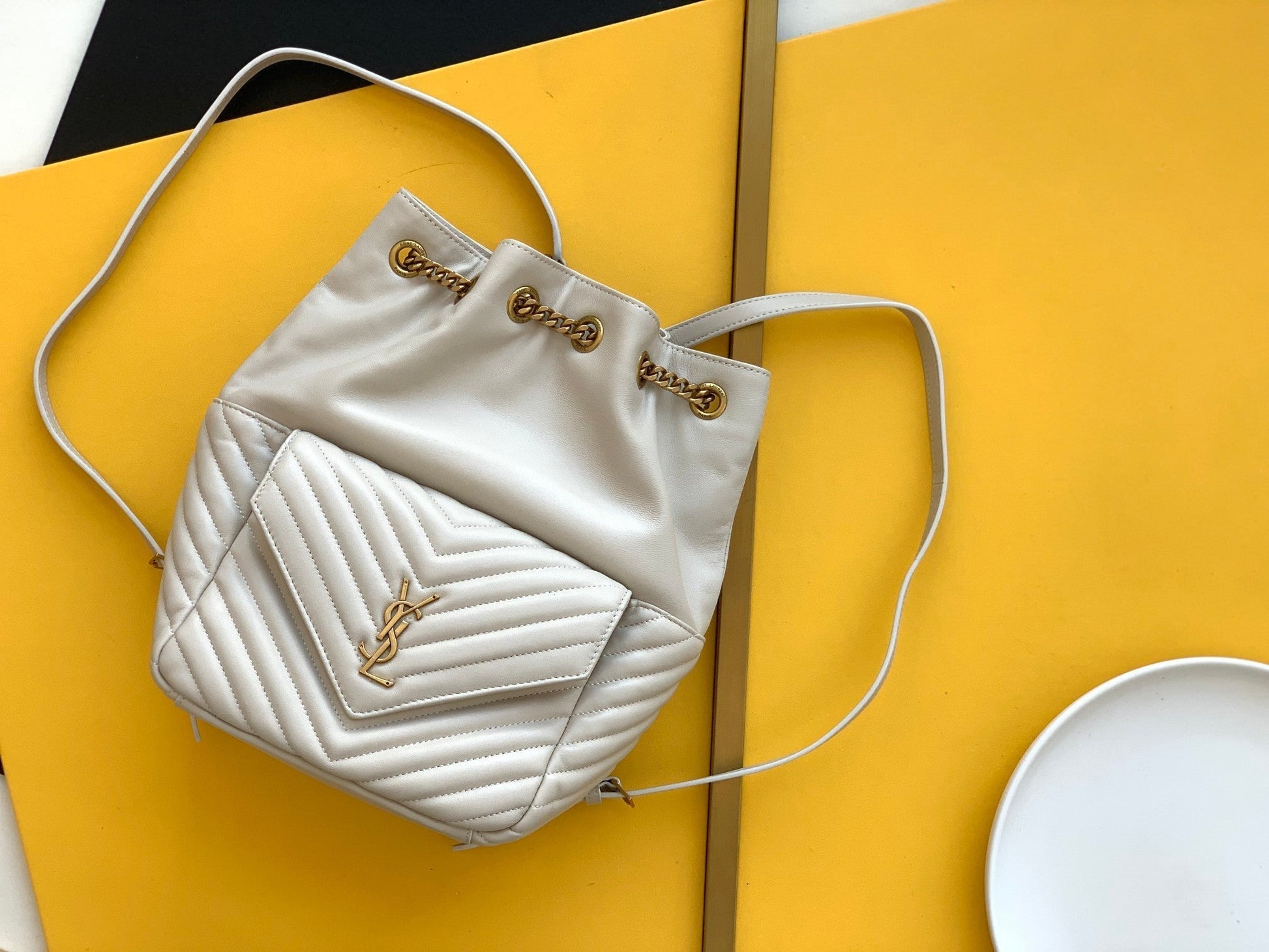 YSL Saint Laurent YSL Top Quality Joe Backpack In With Monogram White