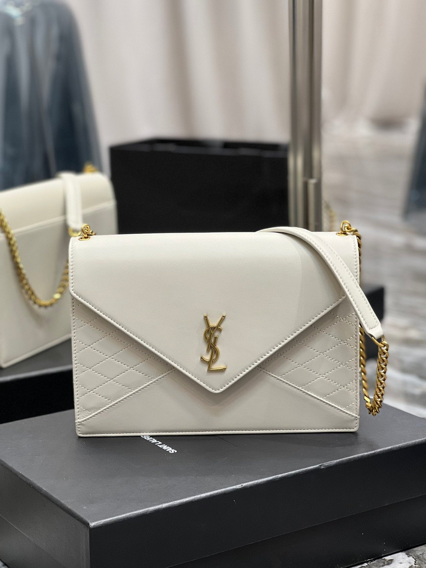 YSL Saint Laurent Ysl Saint Laurent Gaby Chain Bag White With Travel Bag