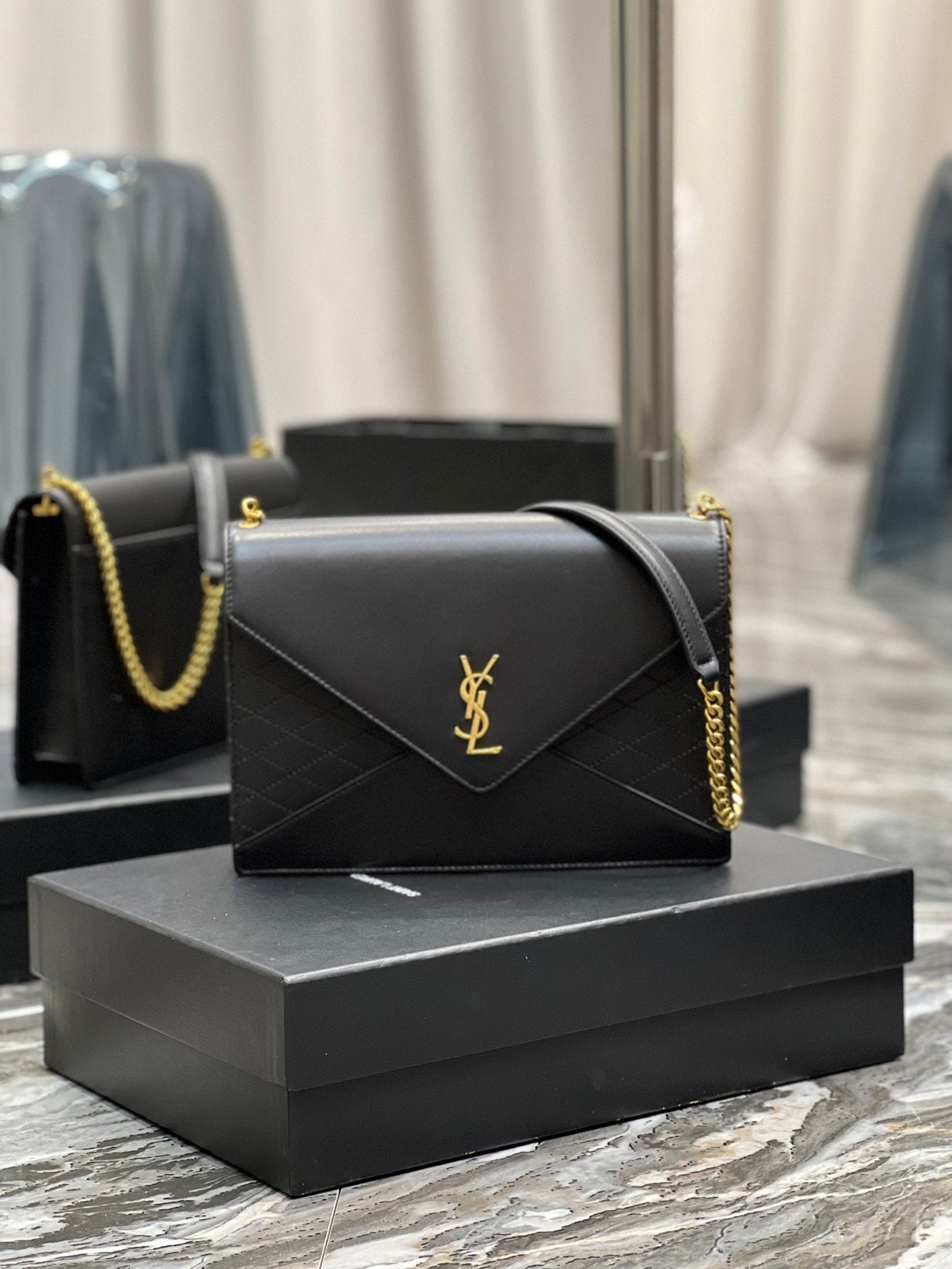 YSL Saint Laurent YSL Top Quality Gaby Bag With Hardware Black Gold Travel Bag