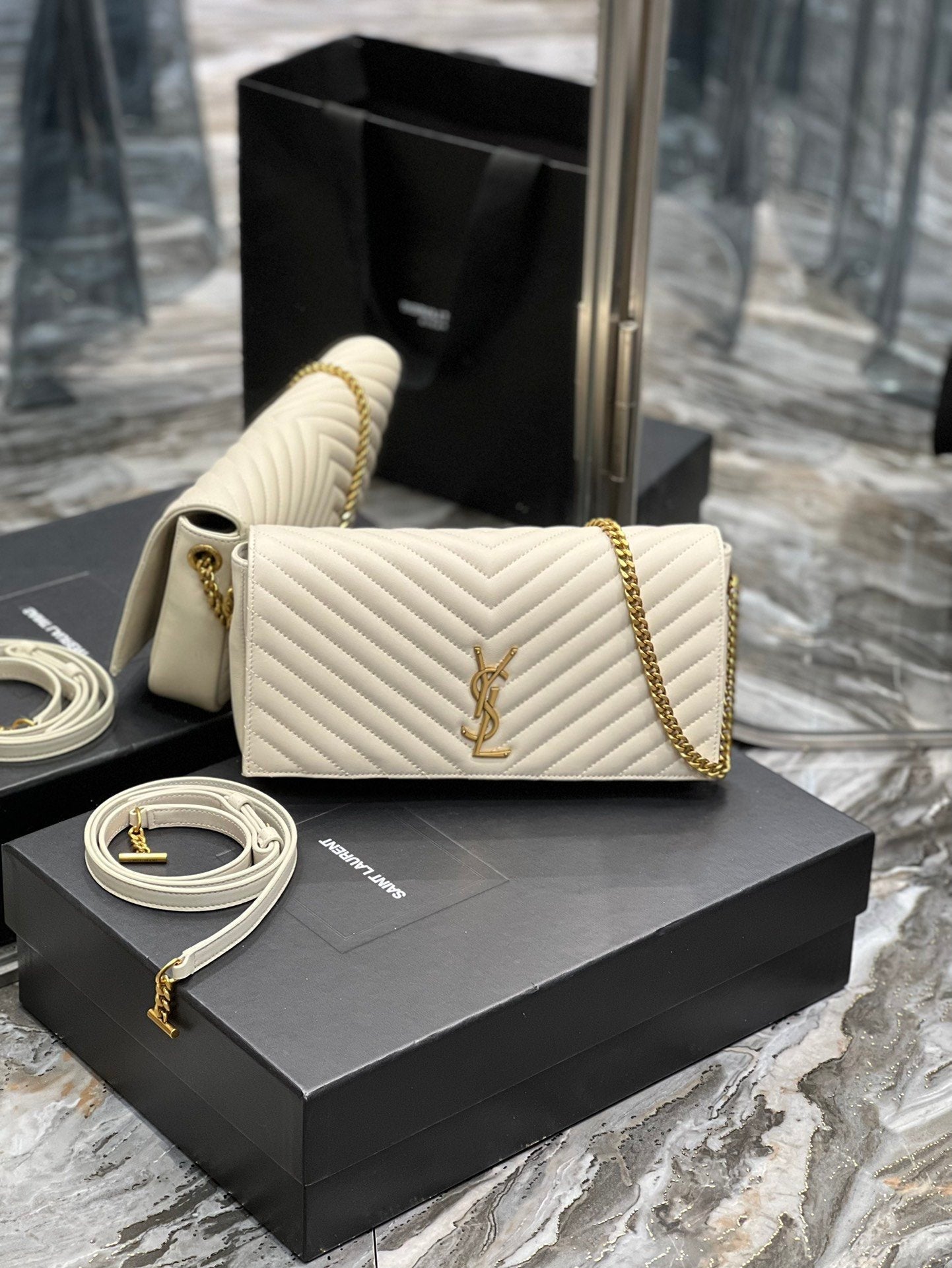 YSL Saint Laurent YSL Top Quality Kata Bag With Hardware White Gold Travel Bag