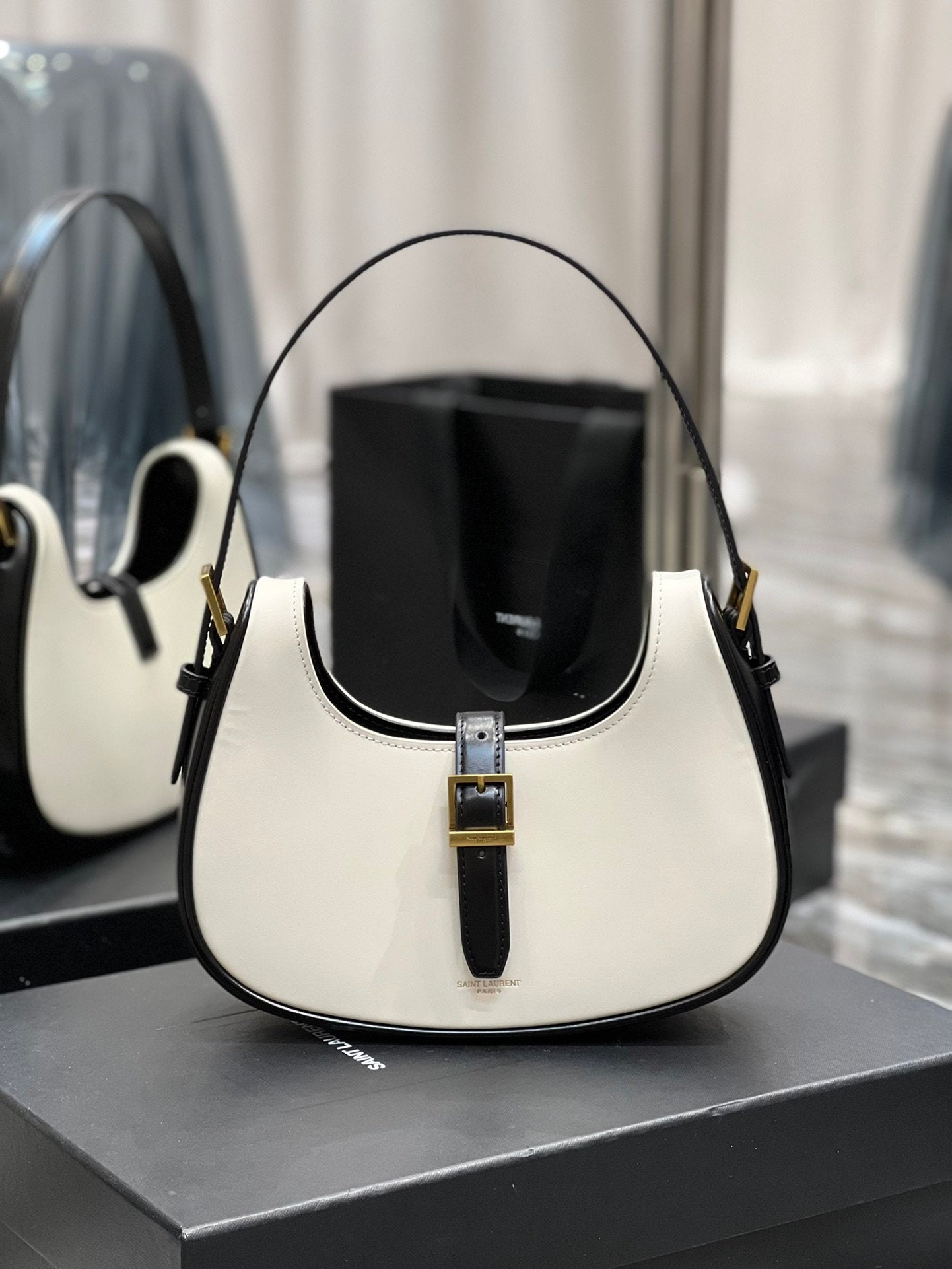 YSL Saint Laurent YSL Top Quality Le Fermoir Hobo Bag White Gold Shoulder Bag