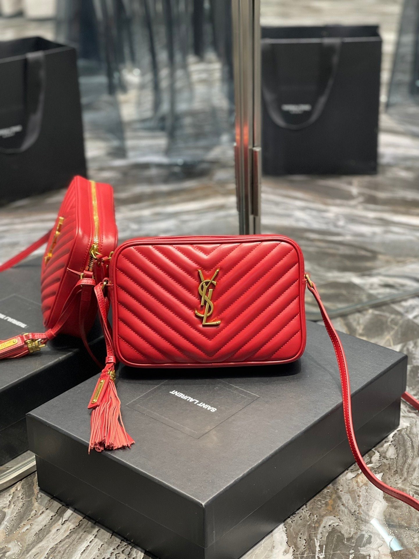 YSL Saint Laurent YSL Top Quality Lou Camera Bag With Red Gold Crossbody Bag