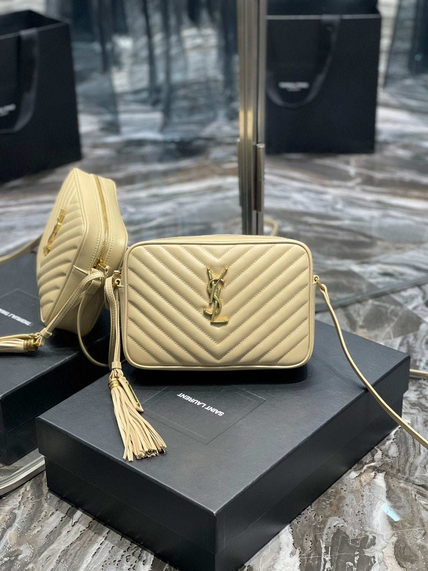 YSL Saint Laurent YSL Top Quality Lou Camera Bag With Beige Gold Crossbody Bag