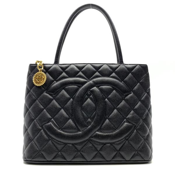 Chanel Tote Caviar Skin Tote Metal Fittings Black Gold Tote Bag
