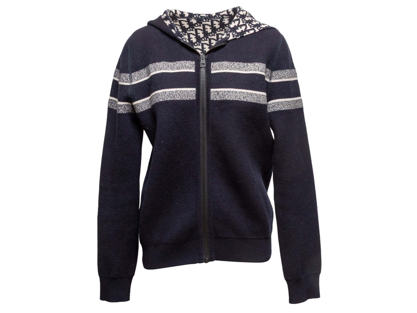 Dior Handbag & Christian Reversible Oblique Cashmere Hoodie White Navy Zip