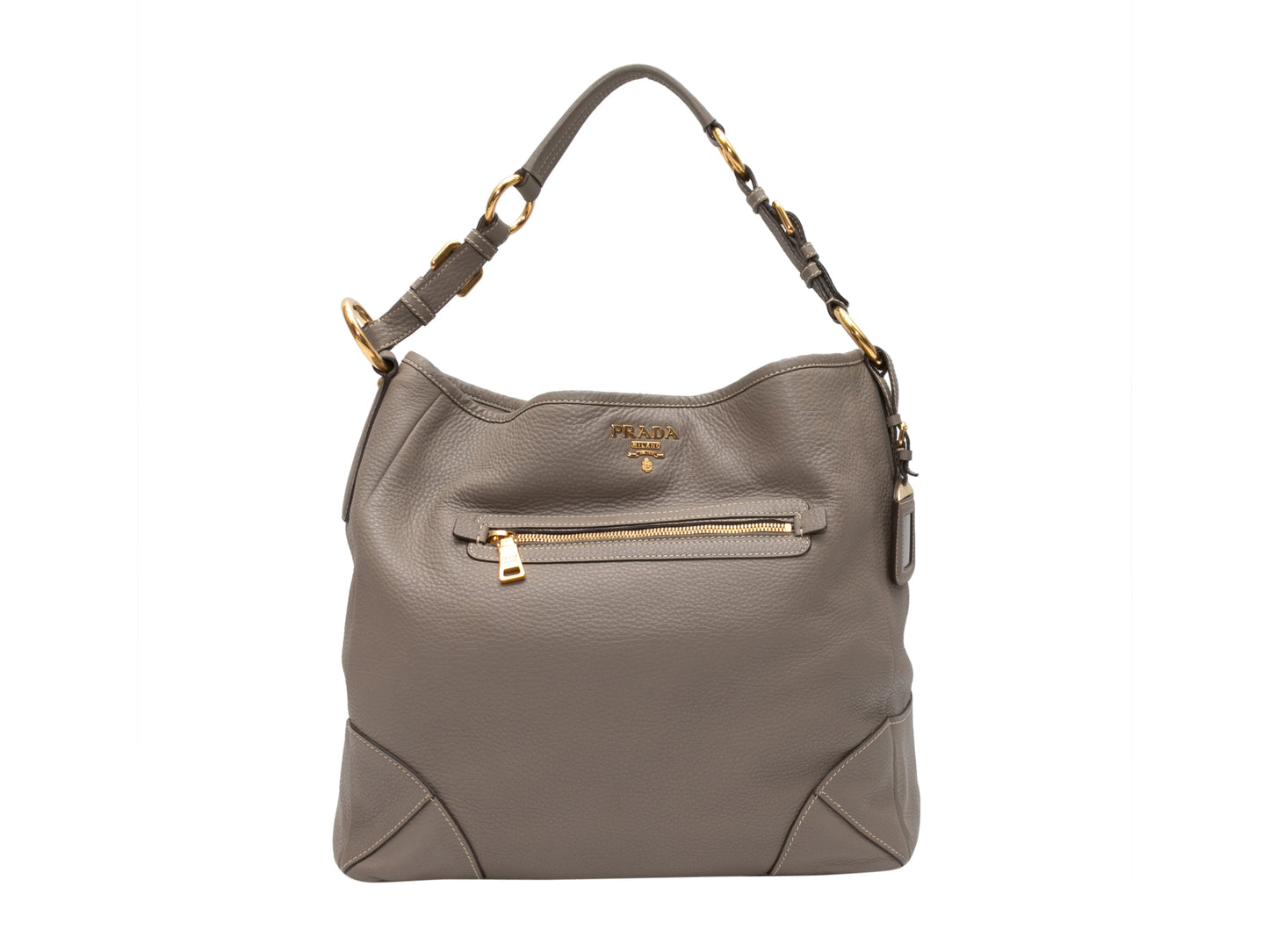 Prada Hobo Tote Bag Leather Gray
