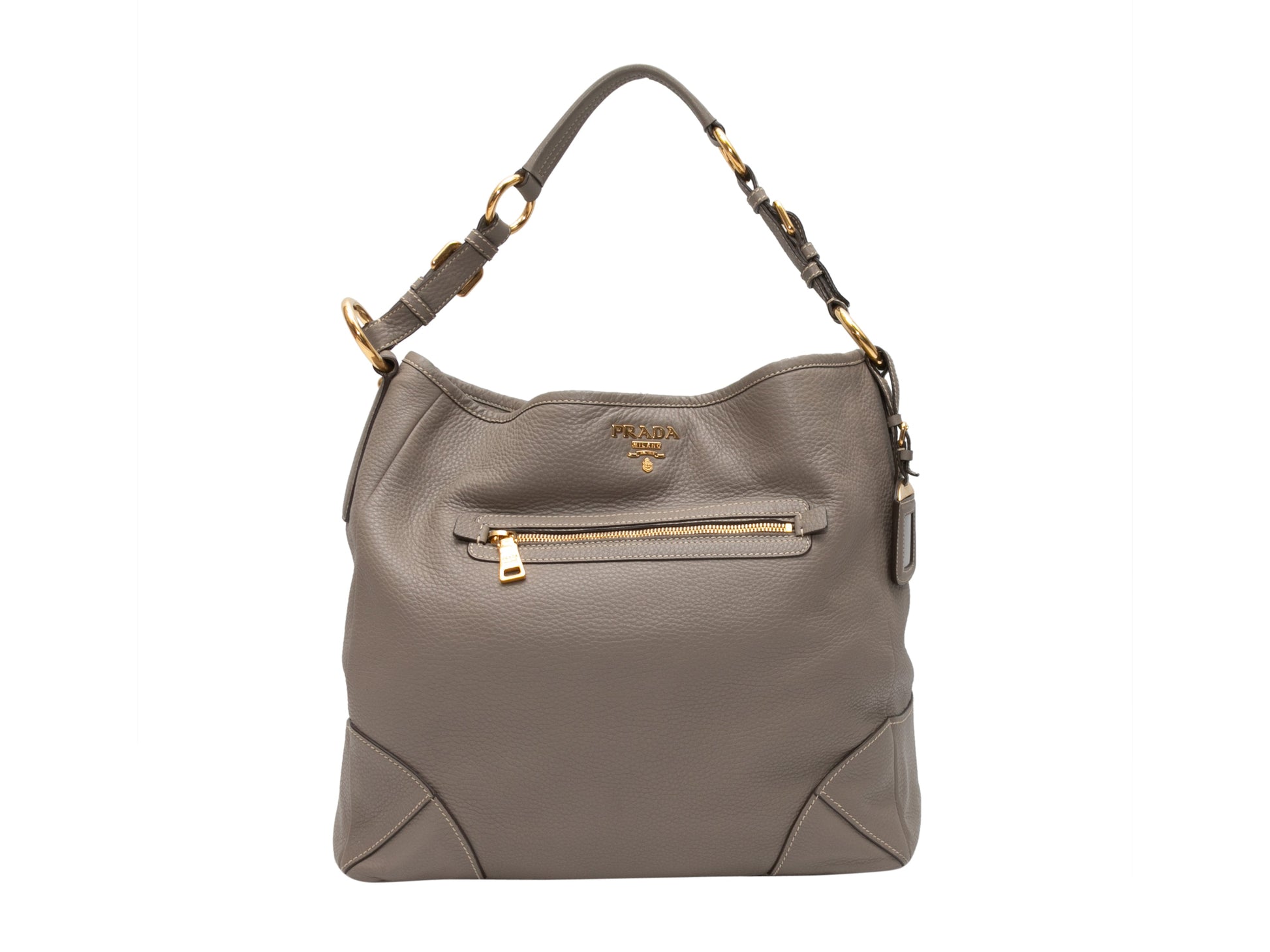 Prada Hobo Tote Bag Leather Gray
