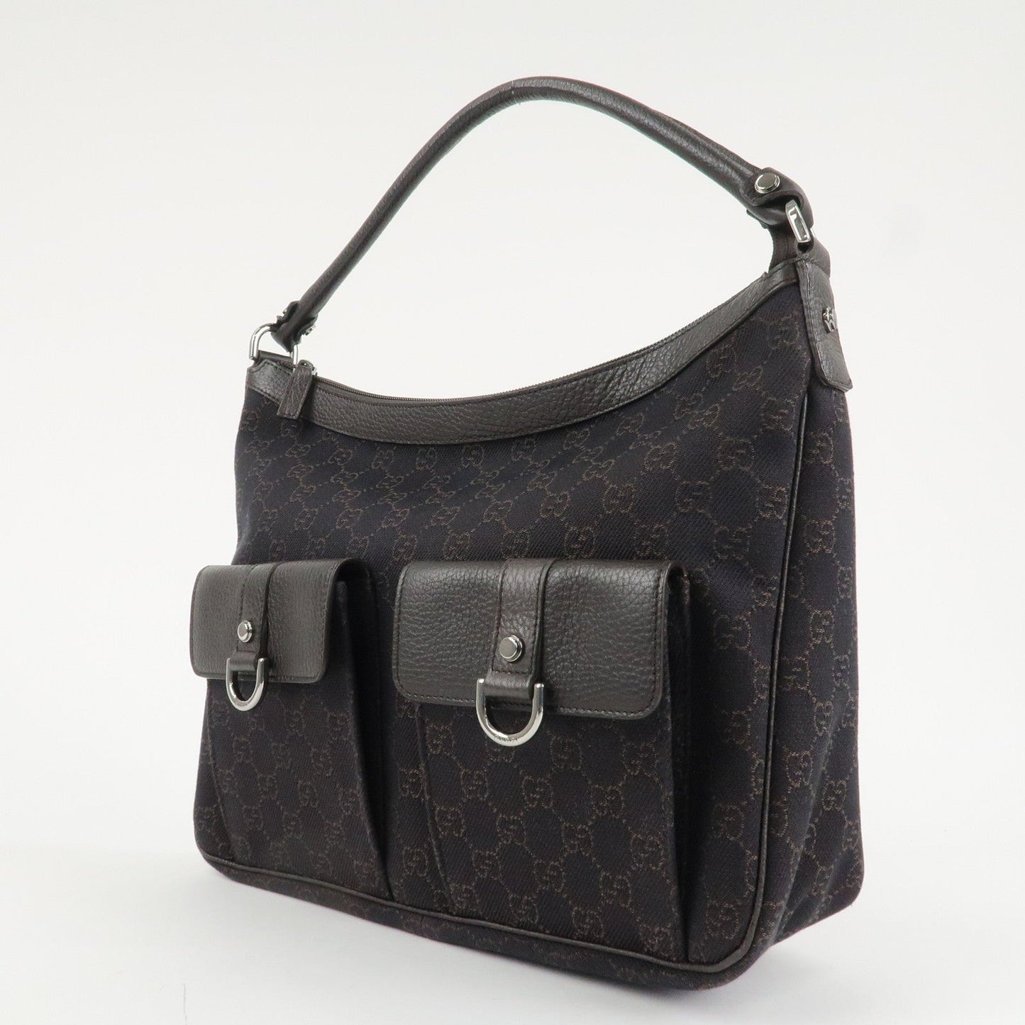 GUCCI Abbey Leather Canvas Shoulder Bag Hand Bag Dark Brown 293581