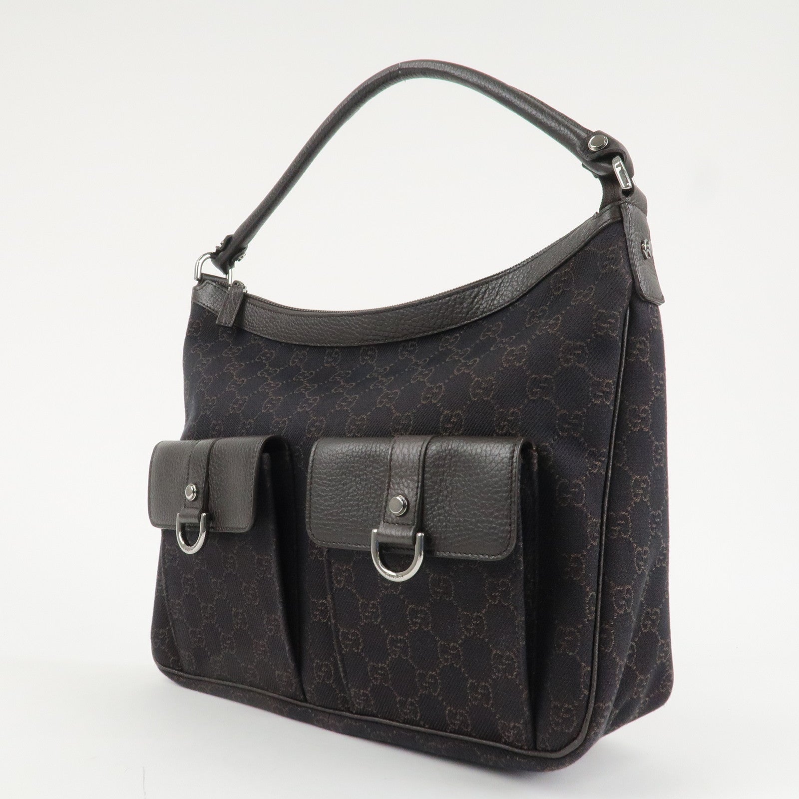 GUCCI Abbey Leather Canvas Shoulder Bag Hand Bag Dark Brown 293581