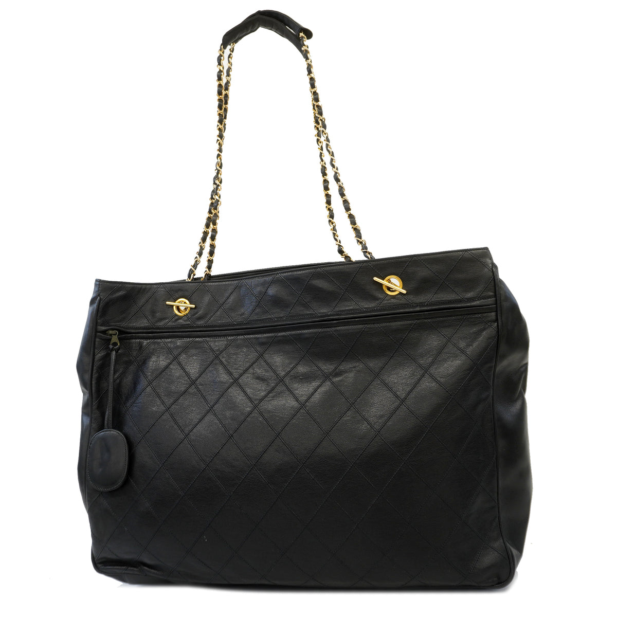 Chanel Shoulder Lambskin Metal Fittings Handbag Black Gold Shoulder Bag