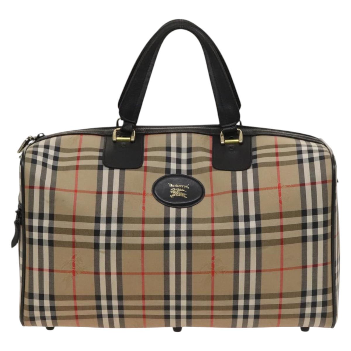 Burberry Nova Check Travel Bag Leather Canvas Beige