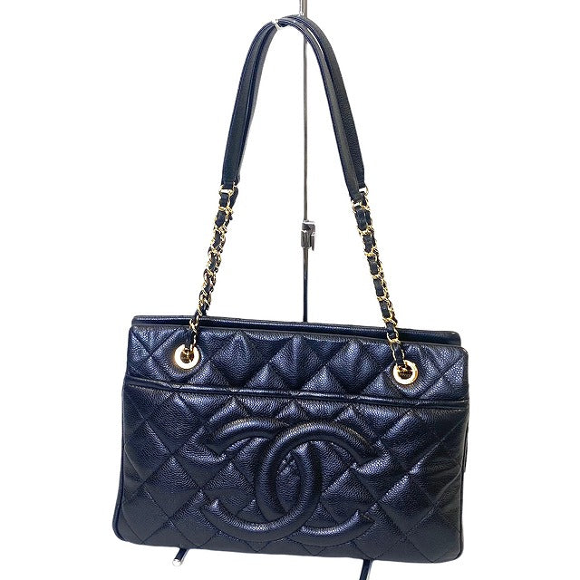 Chanel Caviar Skin Tote Cocomark Shoulder Bag Matelasse Chain