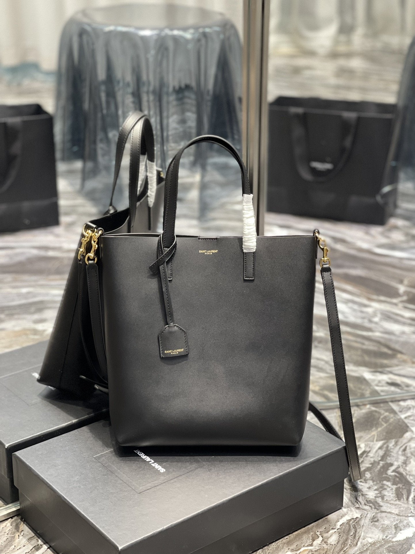 YSL Saint Laurent Shopping Toy Supple 11in 28cm Black Handbag