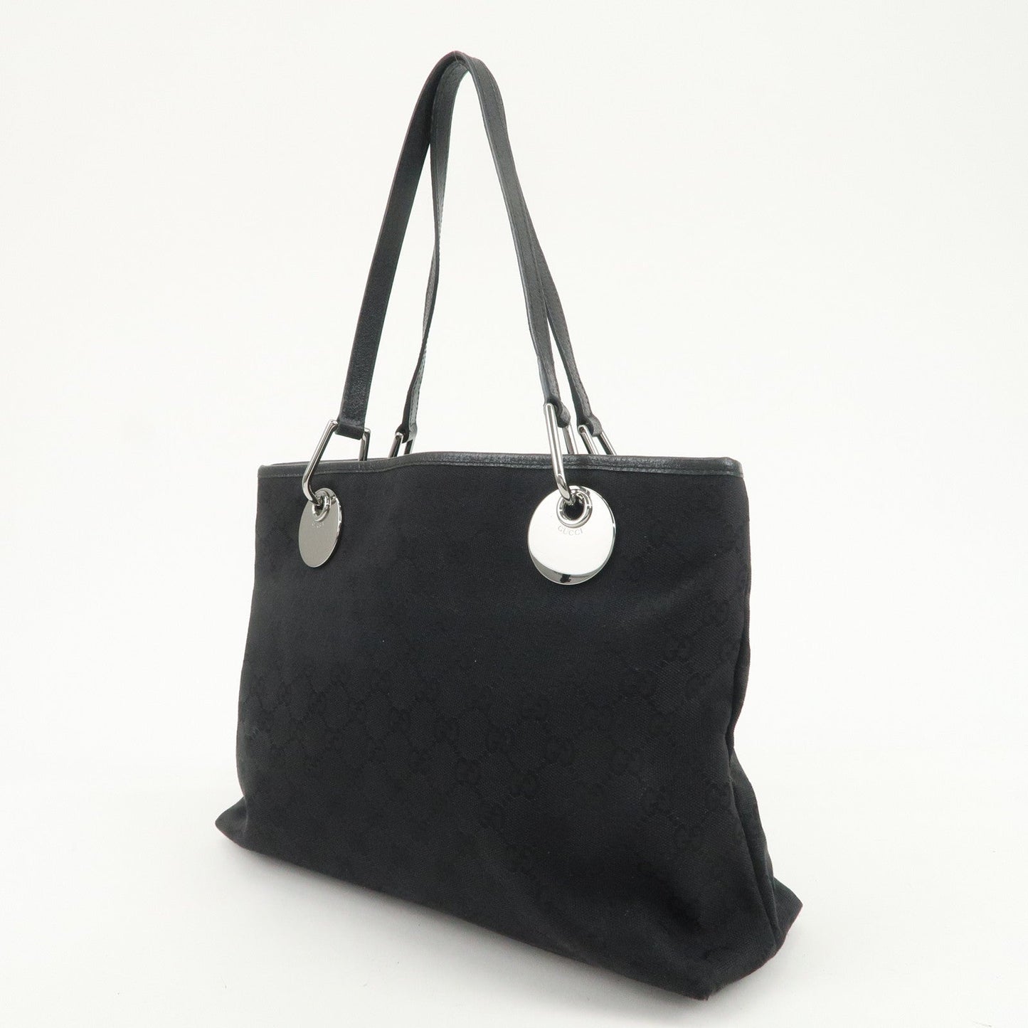 GUCCI GG Canvas Leather Tote Bag Shoulder Bag Black 120337