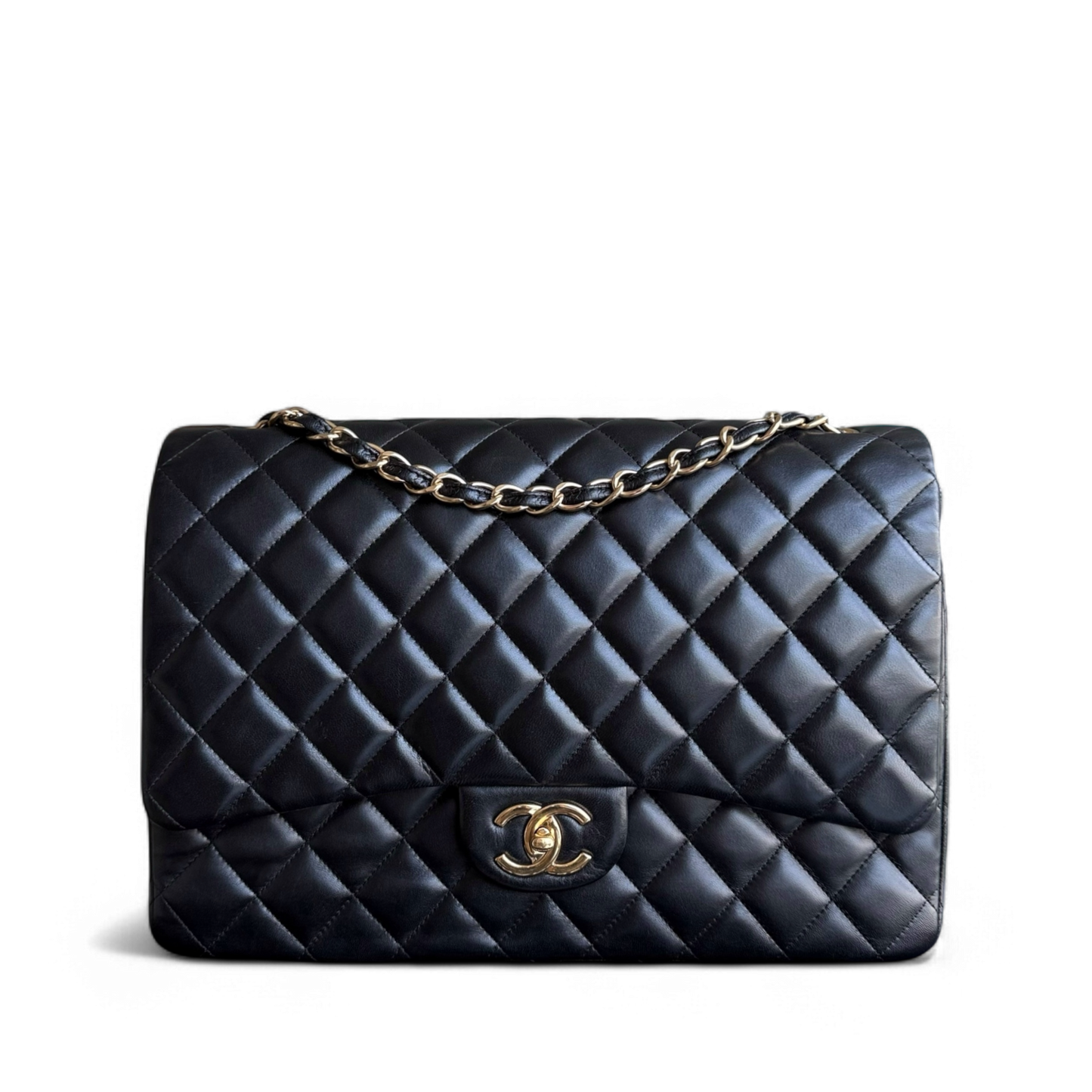 Chanel Classic Flap Maxi - Double Flap 33CM Quilted Lambskin Black Gold Hardware Series 14