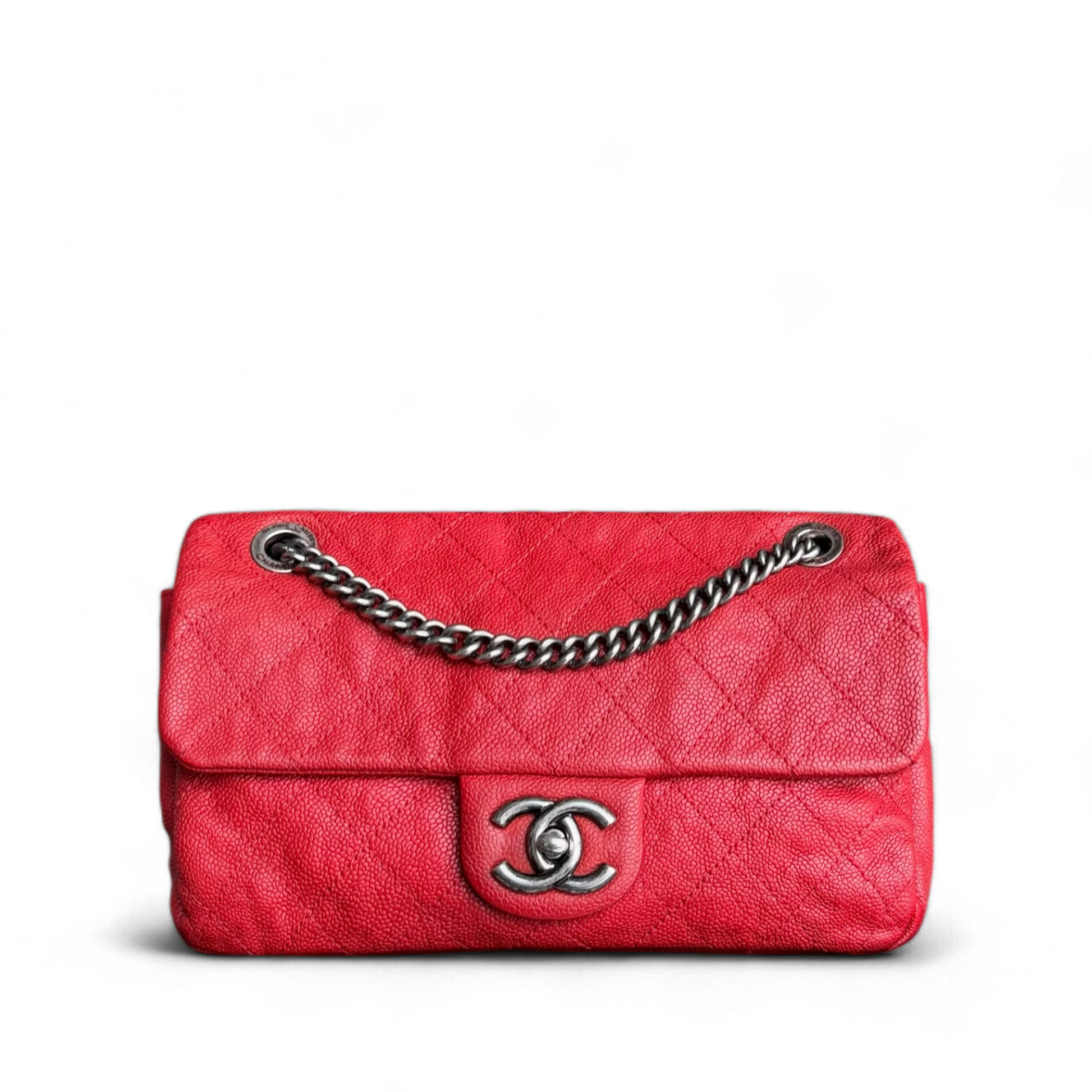 Chanel Easy Flap Medium - Seasonal Flap 25CM Quilted Caviar Red Ruthenium Silver Hardware Series 15