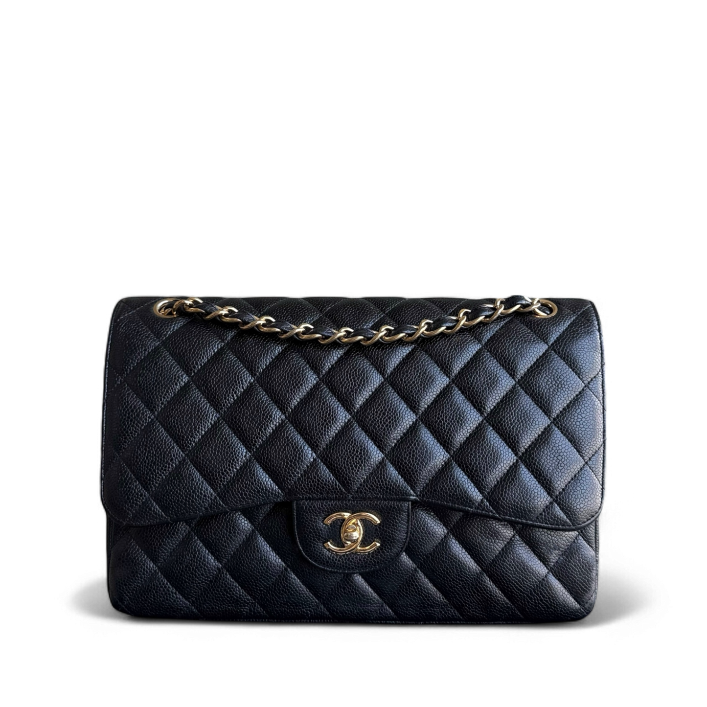 Chanel Classic Flap Jumbo - Caviar Double Flap 30CM Quilted Black Gold Hardware Series 15