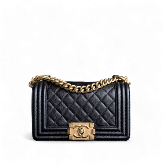 Chanel Boy Small - Caviar 20CM Quilted Black Gold Hardware Series 29