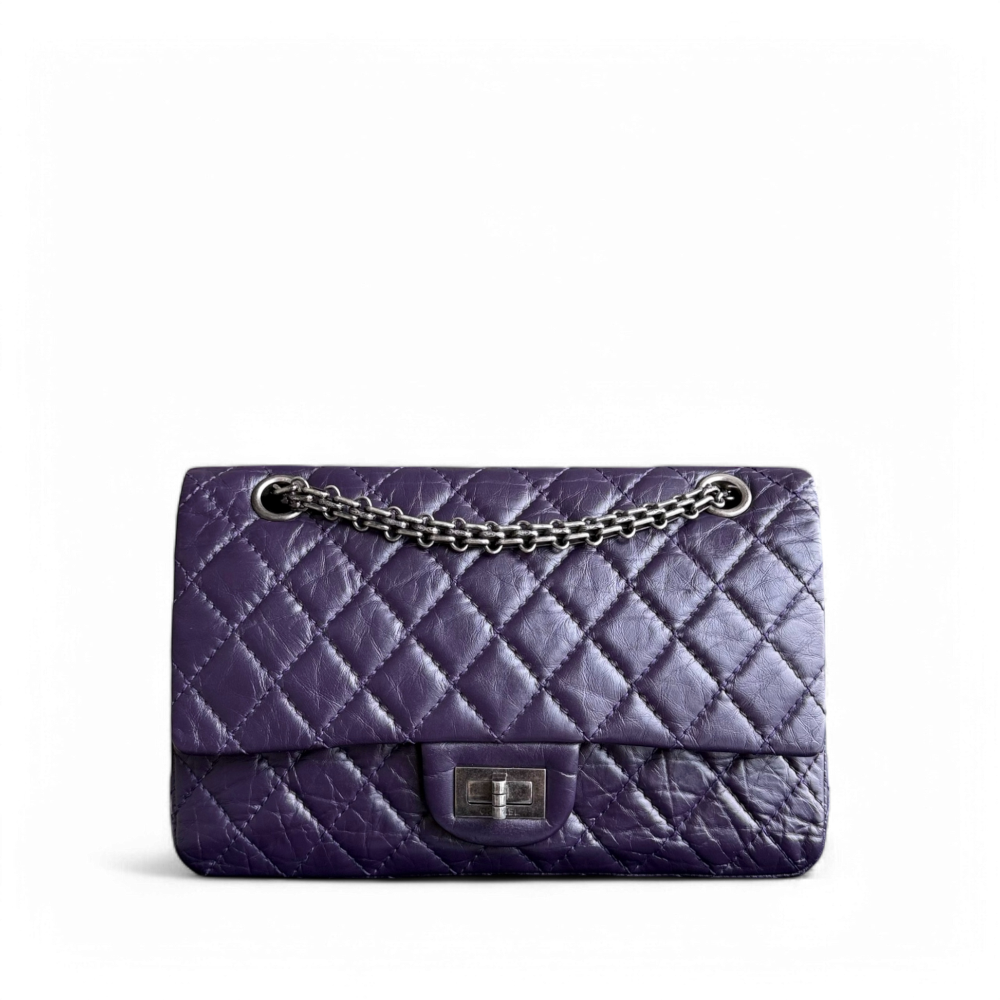 Chanel 2.55 Reissue 224 - Quilted Aged Calfskin Dark Violet Purple Aged Silver Hardware Series 17