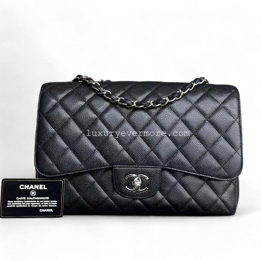 Chanel Classic Flap Jumbo - Caviar Singel Flap Quilted Calfskin Black Silver Hardware Series 13