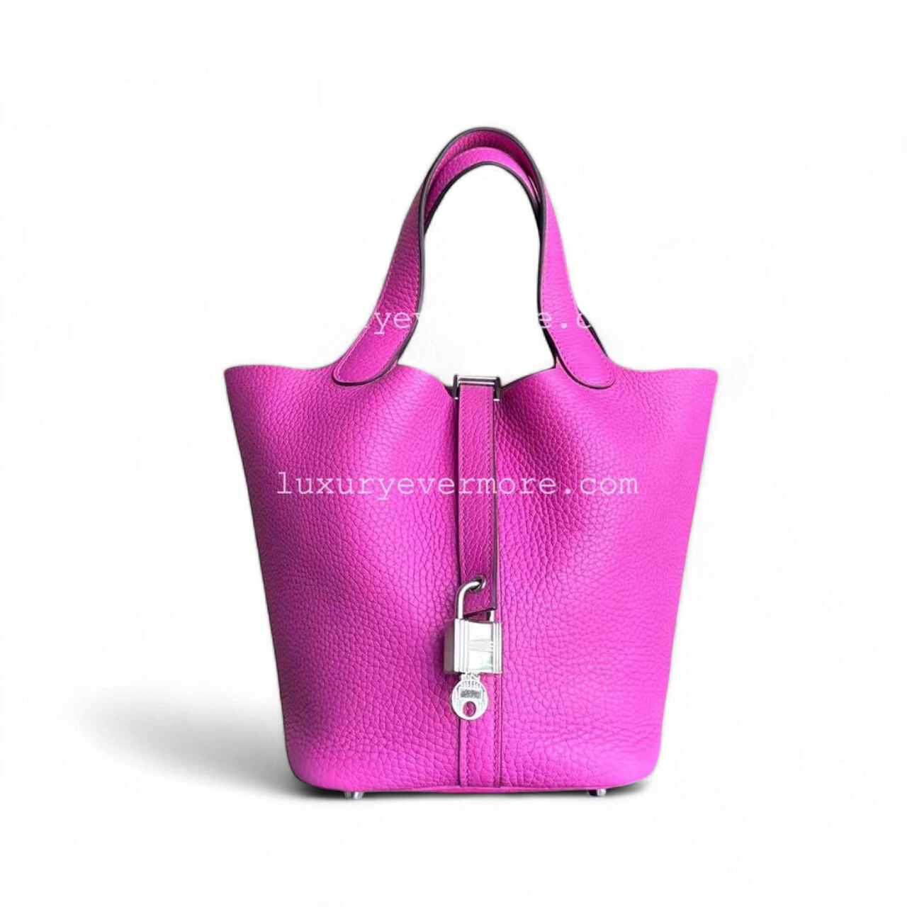 Hermes Picotin Clemence Stamp Hot Hardware Handbag Pink Silver Travel Bag