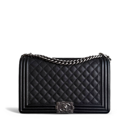 Chanel Boy Medium - Caviar 28CM Quilted Ruthenium Silver Hardware Series 19