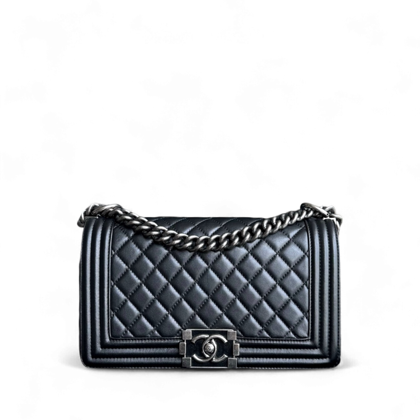 Chanel Boy Medium - 25CM Quilted Calfskin Black Limited Edition Ruthenium Silver Hardware Series 20