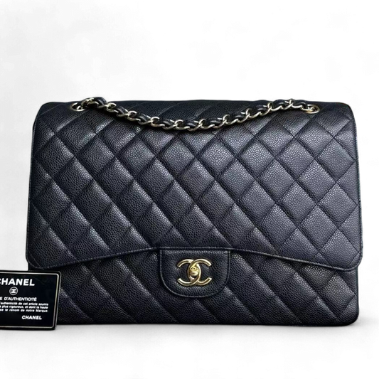 Chanel Classic Flap Maxi - Caviar Single Flap Quilted Black Gold Hardware Series 13